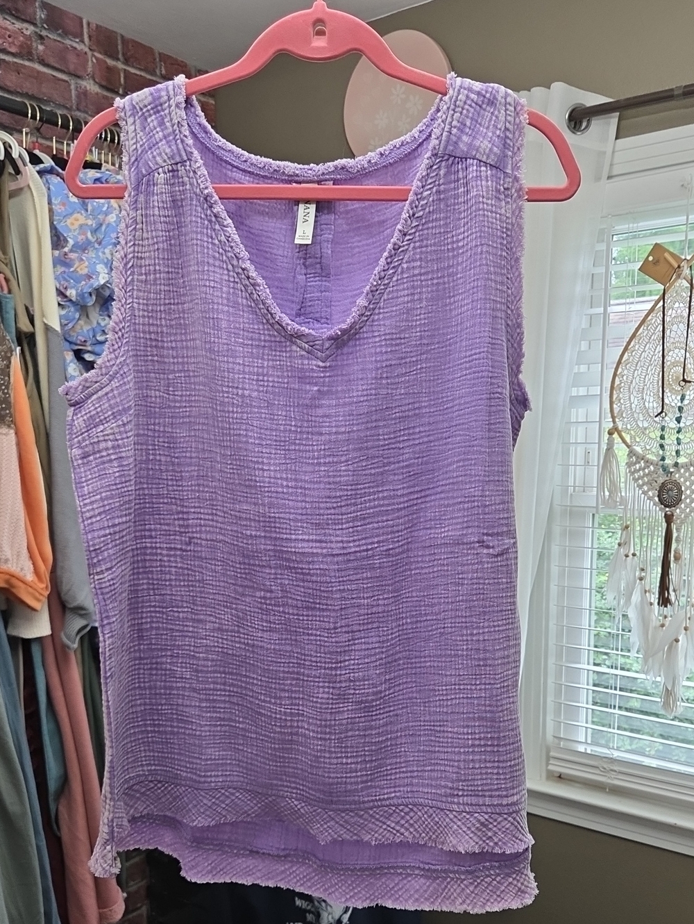 Zenana Lavender Crinkle V-Neck Tank Top - Lightweight Women's Sleeveless